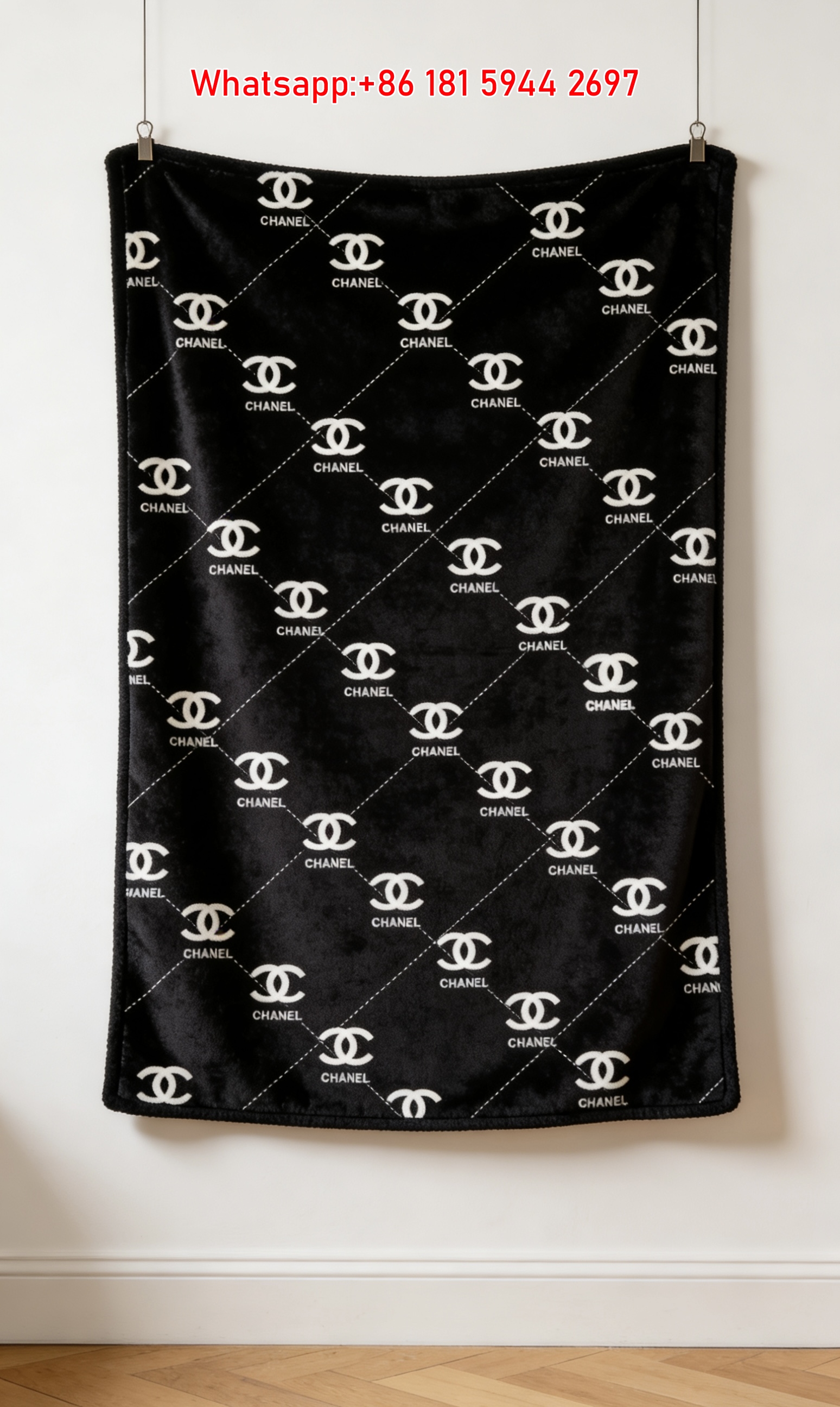 Chanel Black & White CC Monogram Flannel Throw Blanket IMG_7079